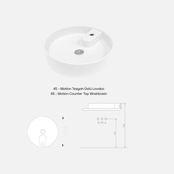 Motion 45 cm Tezgah Üstü Lavabo Beyaz