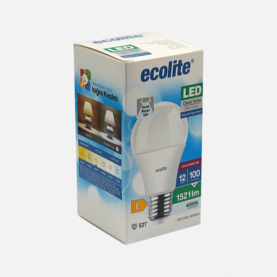Ecolite A60 12W Led Ampul Sıcak Beyaz Işık (4000K)