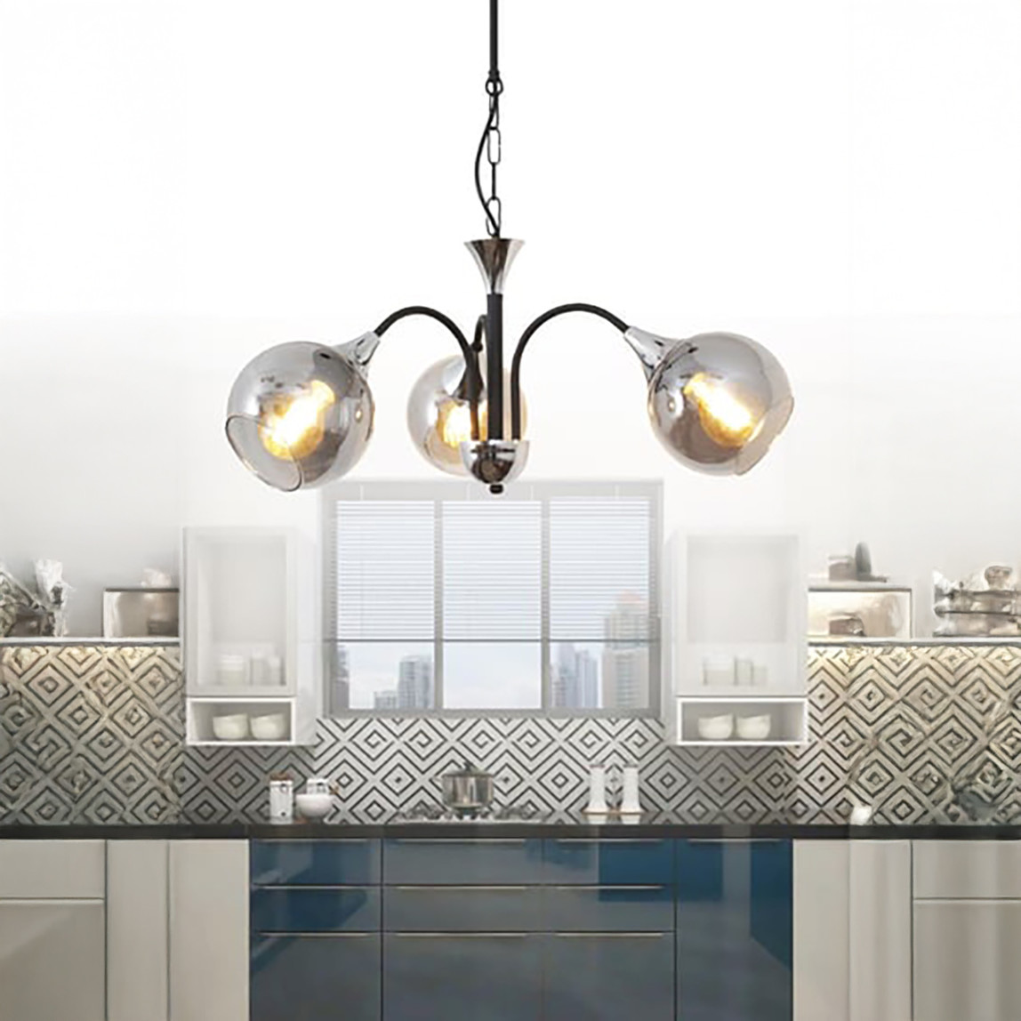    Girne 3'li Siyah Füme Camlı Avize 