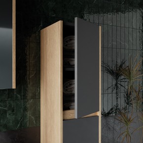 Dallas Aynalı 80 cm Takım Banyo Dolabı Somono Meşe-Antrasit