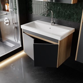 Dallas Aynalı 80 cm Takım Banyo Dolabı Somono Meşe-Antrasit