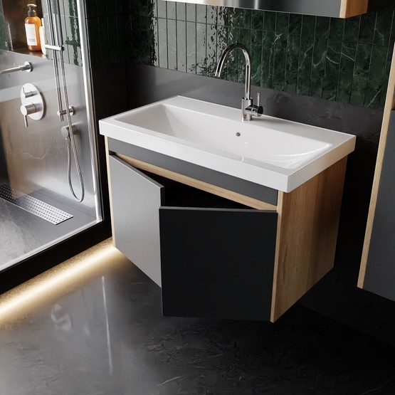 Dallas Aynalı 80 cm Takım Banyo Dolabı Somono Meşe-Antrasit