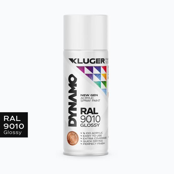 Kluger Dynamo Akrilik Düz Sprey Boya Parlak Beyaz RAL 9010 400 ML