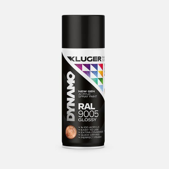 Kluger Dynamo Akrilik Düz Sprey Boya Parlak Siyah RAL 9005 400 ML
