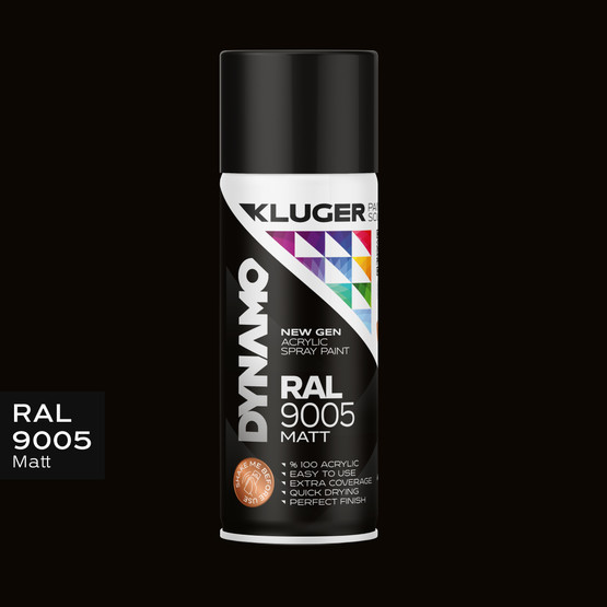 Kluger Dynamo Akrilik Düz Sprey Boya Mat Siyah RAL 9005 400 ML
