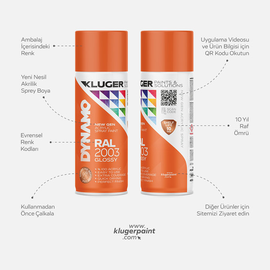 Kluger Dynamo Akrilik Düz Sprey Boya Turuncu RAL 2003 400 ML