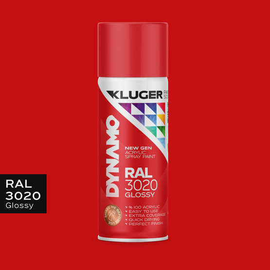 Kluger Dynamo Akrilik Düz Sprey Boya Bayrak Kımızı RAL 3020 400 ML