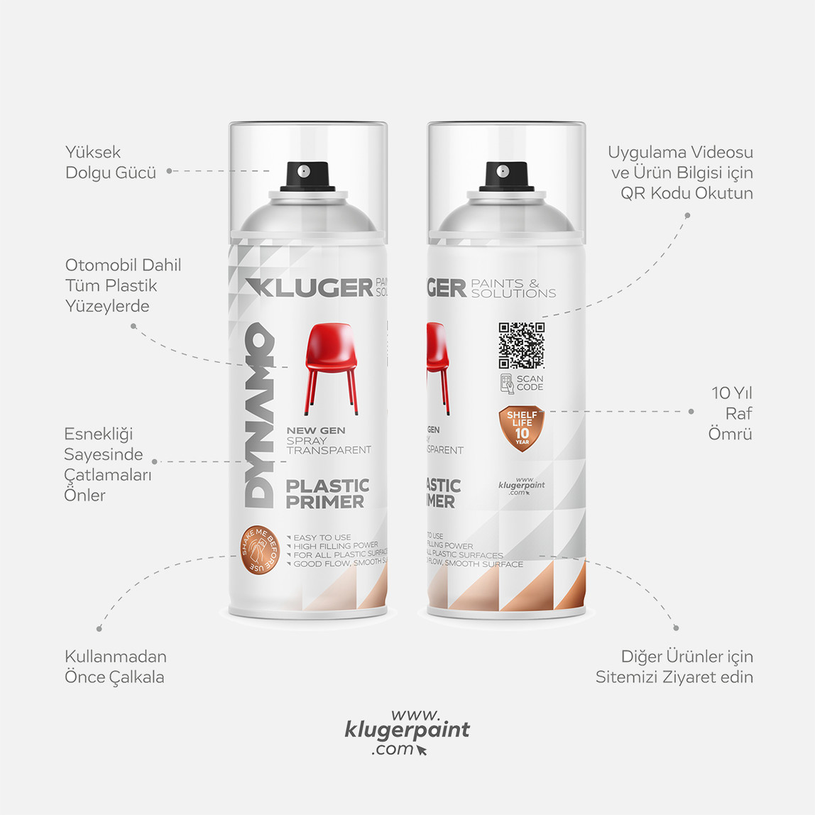    Kluger Dynamo Sprey Boya Plastik Yüzey Astarı Şeffaf 350 400 ML 