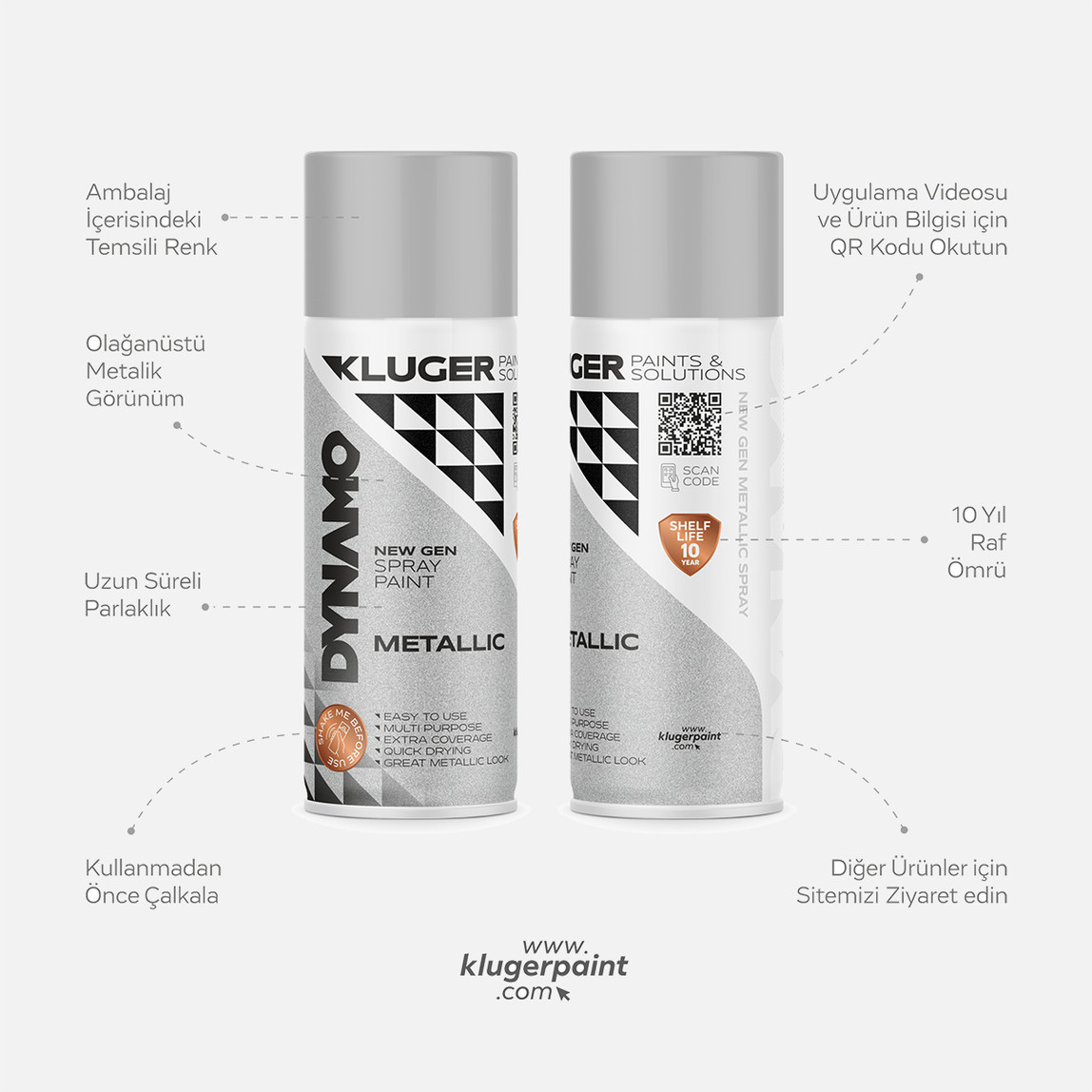    Kluger Dynamo Sprey Boya Metalik Gri 410 400 ML 
