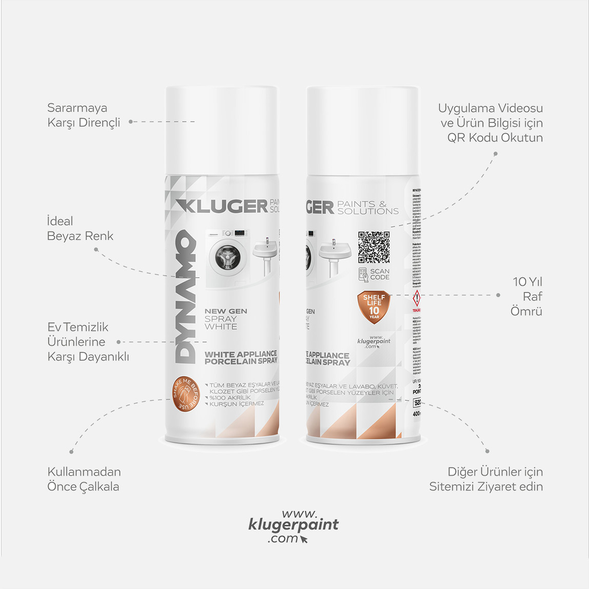    Kluger Dynamo Sprey Boya Beyaz Eşya Porselen Emaye 501 400 ML

 