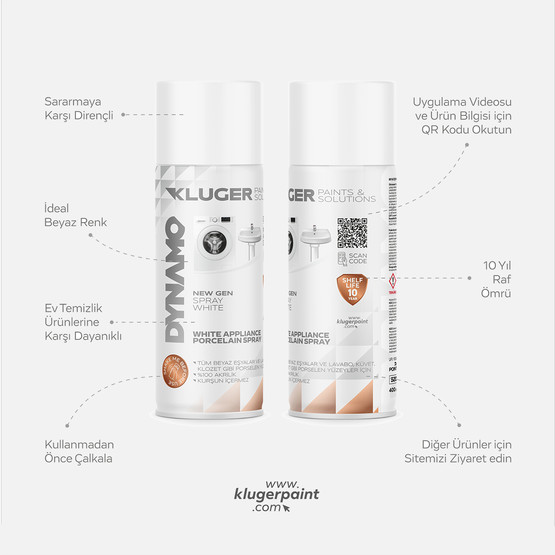 Kluger Dynamo Sprey Boya Beyaz Eşya Porselen Emaye 501 400 ML

