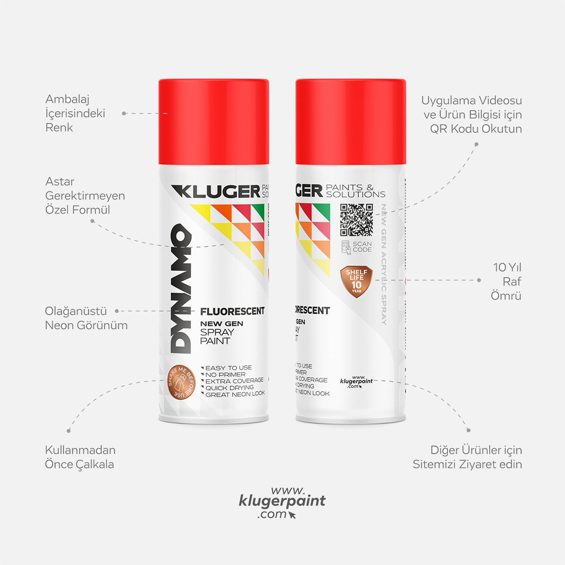    Kluger Dynamo Sprey Boya Floresan Kırmızı 450 400 ML

 