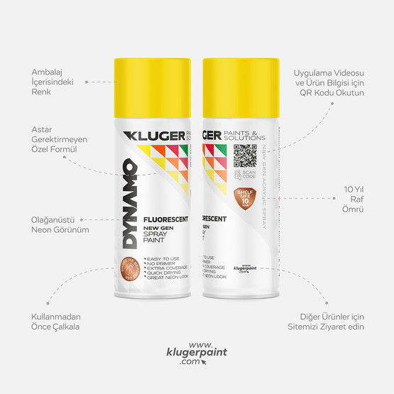 Kluger Dynamo Sprey Boya Floresan Sarı 455 400 ML

