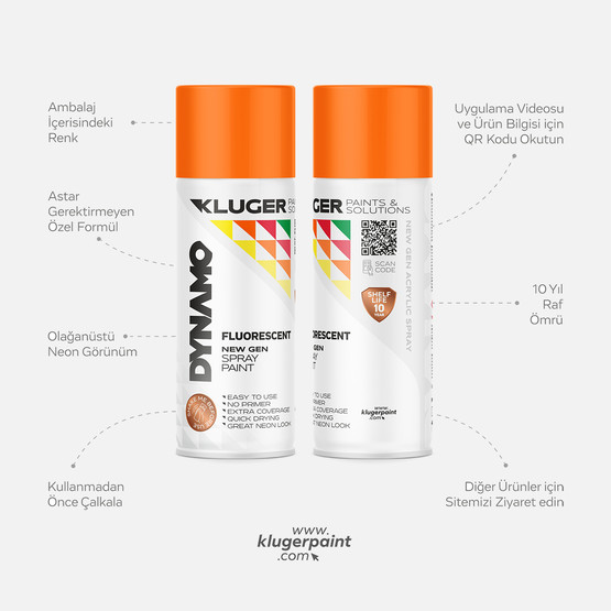 Kluger Dynamo Sprey Boya Floresan Turuncu 452 400 ML

