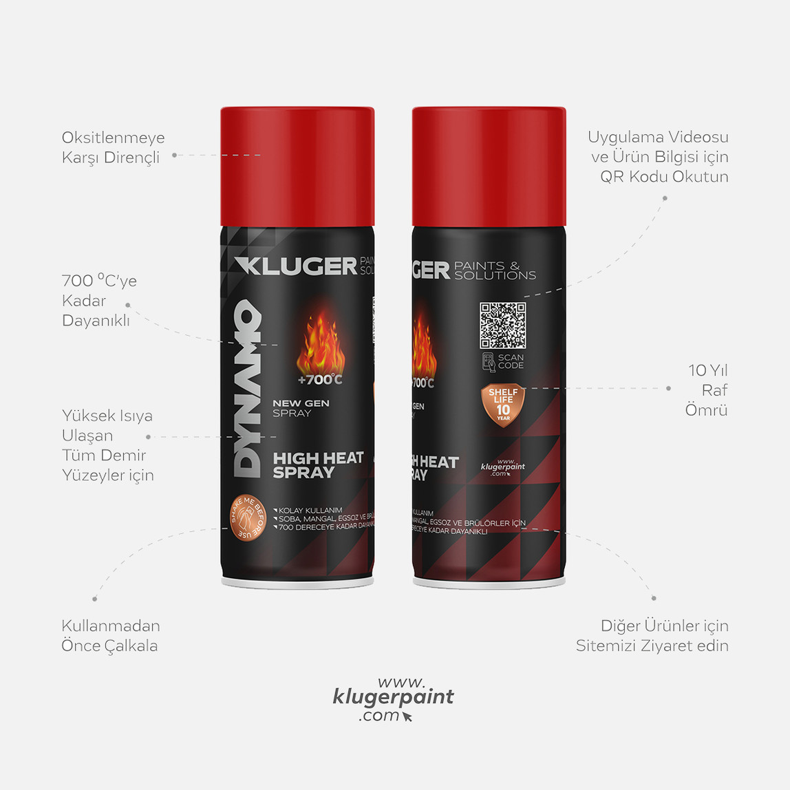    Kluger Dynamo Sprey Boya Isıya Dayanıklı Kırmızı 505 400 ML

 