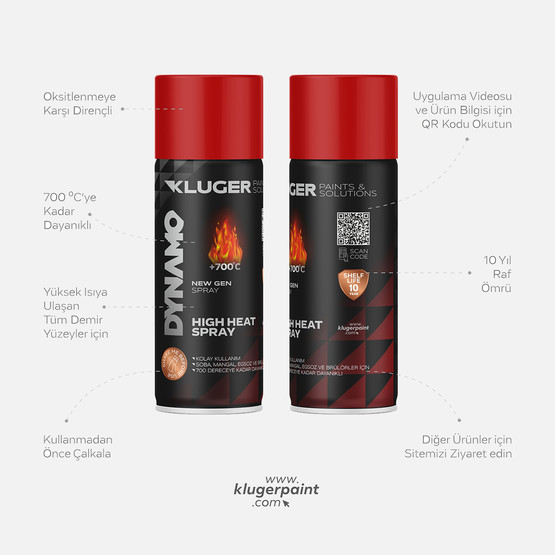 Kluger Dynamo Sprey Boya Isıya Dayanıklı Kırmızı 505 400 ML

