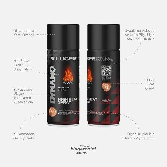 Kluger Dynamo Sprey Boya Isıya Dayanıklı Siyah 506 400 ML

