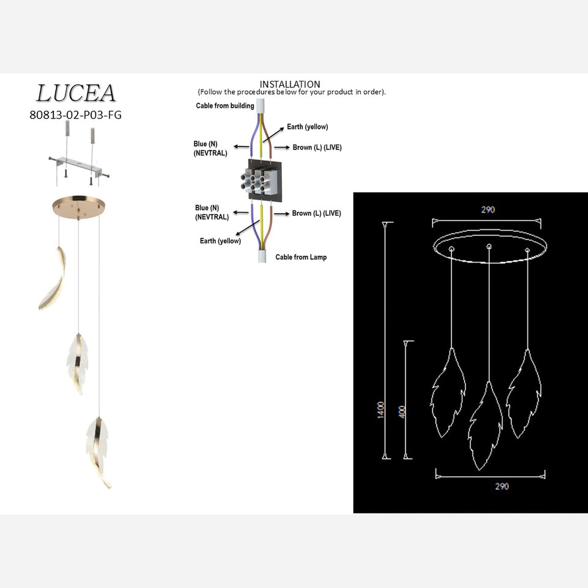    Lucea Miano Üçlü Yaprak Motif Sarkıt 