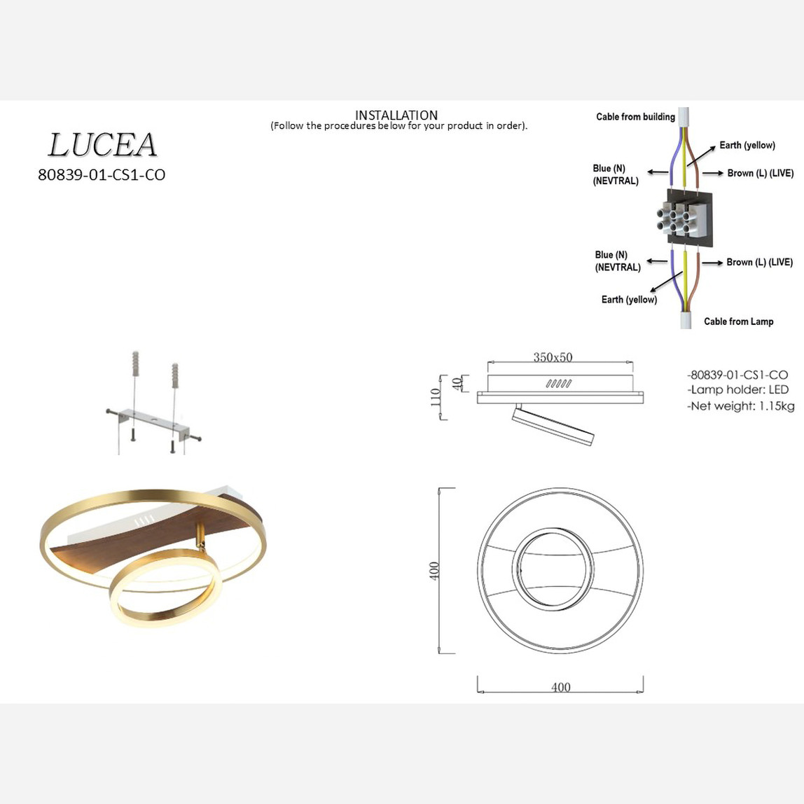    Lucea Faneta Led Plafonyer 40cm 