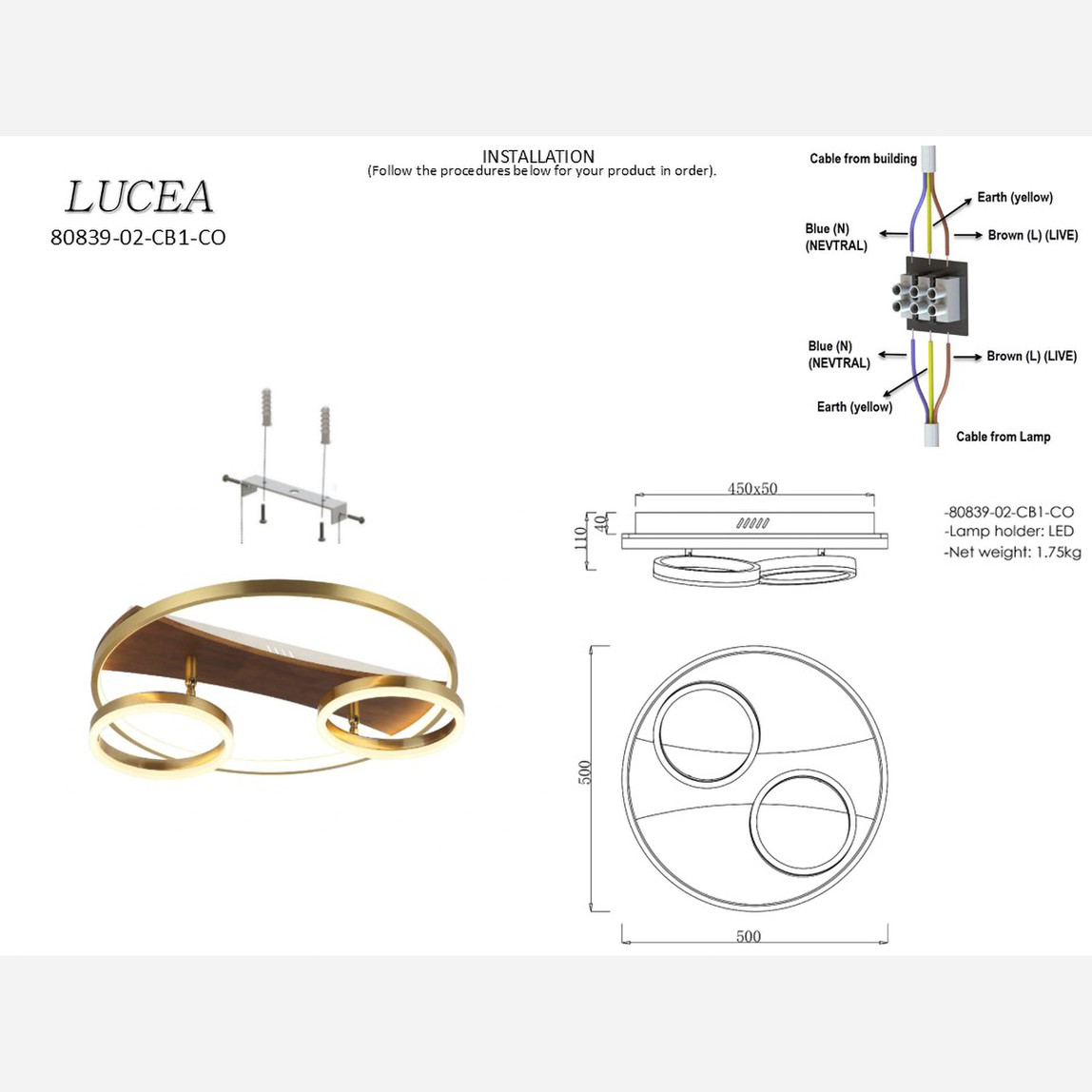    Lucea Faneta Led Plafonyer 50cm 