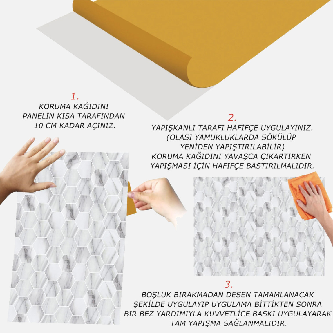    Tink Beyaz Petek Mermer Desenli Panel Pvc 