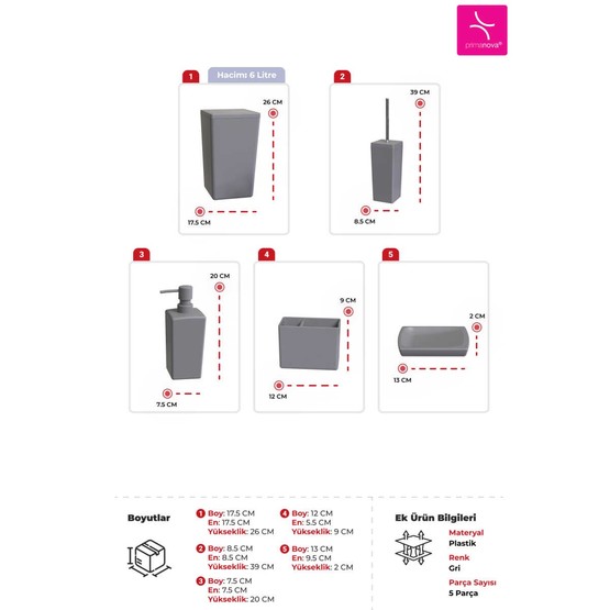 Primanova Biga Banyo Seti Gri