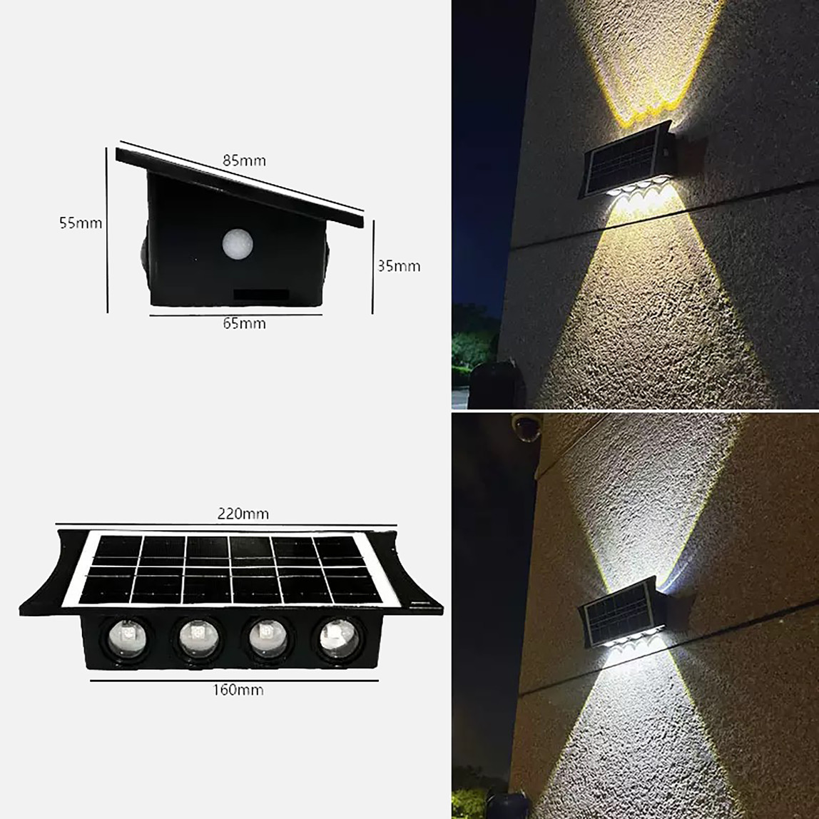    Çift Yönlü 8 Led Solar Aplik 