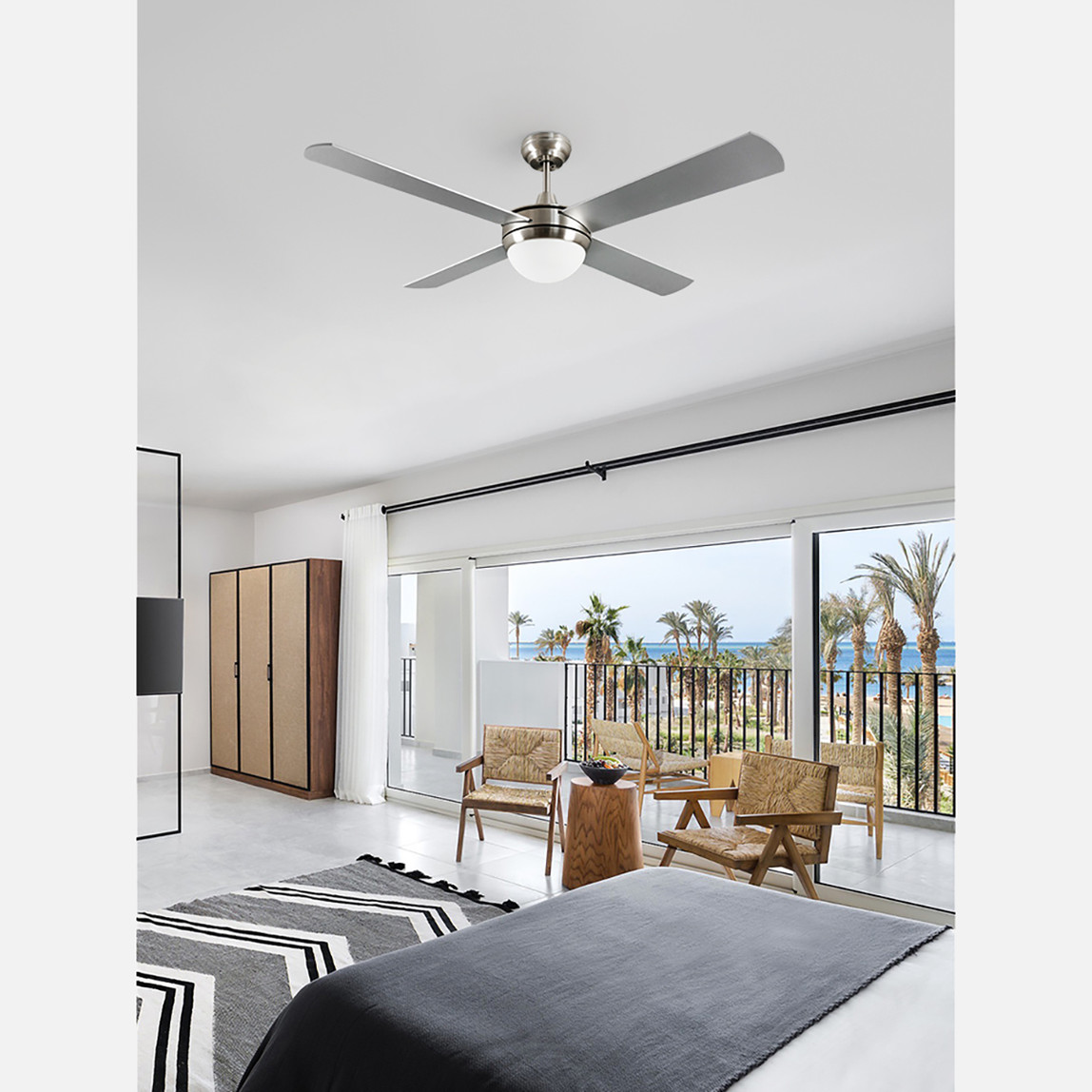    Dlc Alizee Tavan Vantilatörü 2XE27 Mat Krom 132cm Uzaktan Kumandalı 