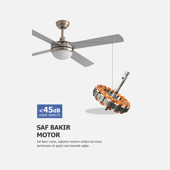 Dlc Alizee Tavan Vantilatörü 2XE27 Mat Krom 132cm Uzaktan Kumandalı