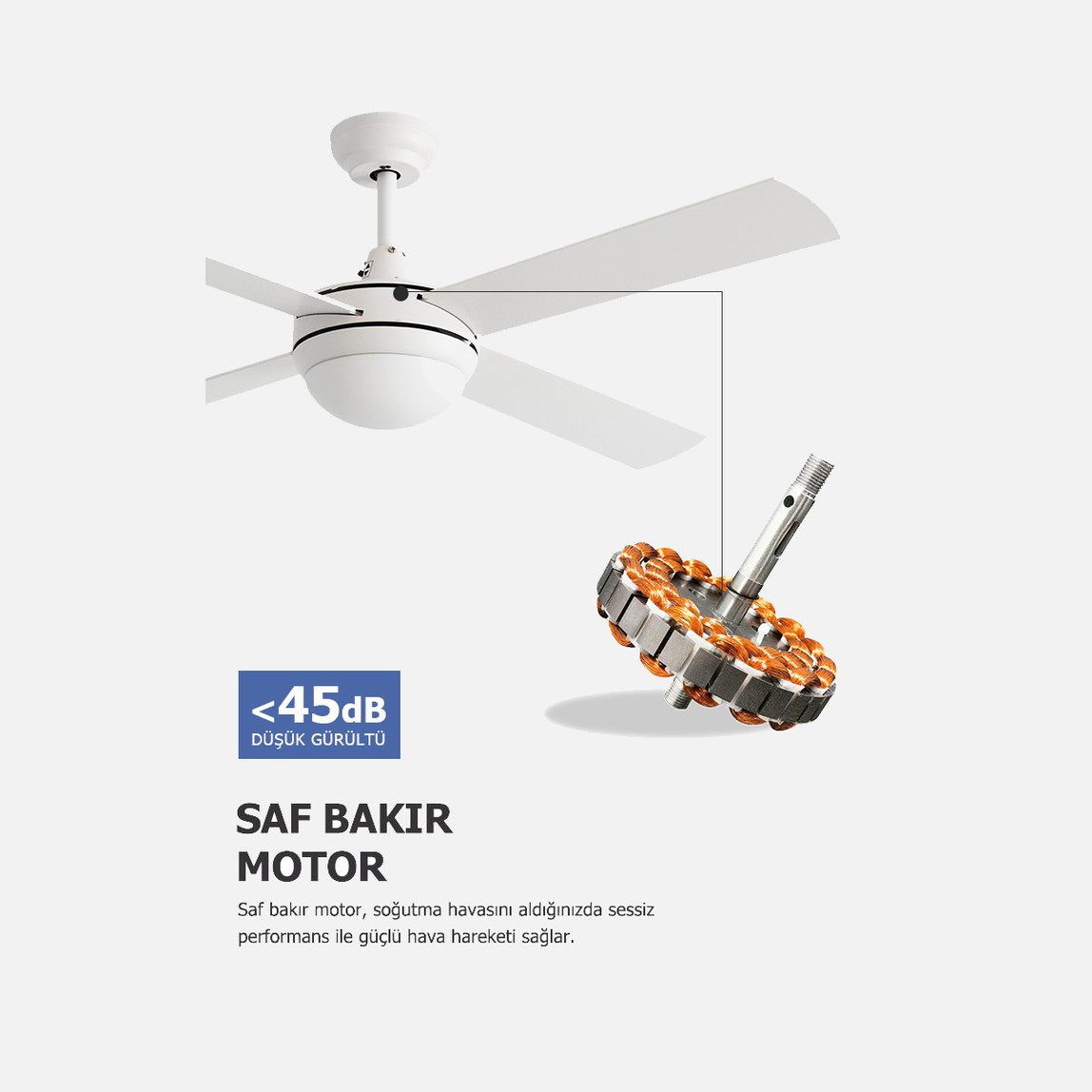    Dlc Alizee Tavan Vantilatörü 2XE27 Beyaz 132cm Uzaktan Kumandalı 