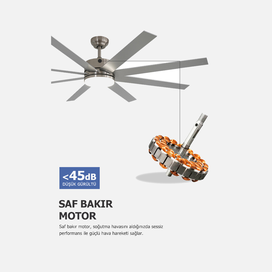    Dlc Zephyr Tavan Vantilatörü Mat Krom 162cm Uzaktan Kumandalı  