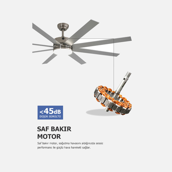 Dlc Zephyr Tavan Vantilatörü Mat Krom 162cm Uzaktan Kumandalı 