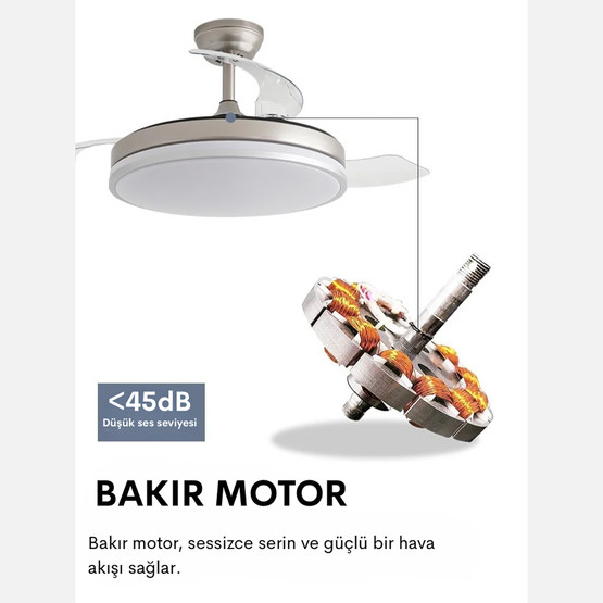 Dlc Espero Led Tavan Vantilatörü Açılır Kapanır Kanat Gümüş 107cm Uzaktan Kumandalı