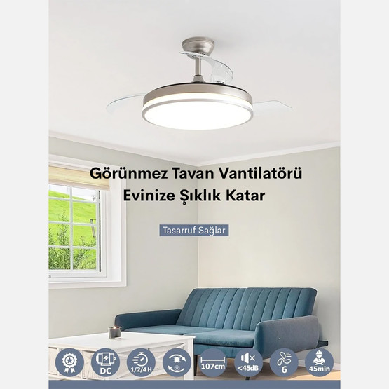 Dlc Espero Led Tavan Vantilatörü Açılır Kapanır Kanat Gümüş 107cm Uzaktan Kumandalı