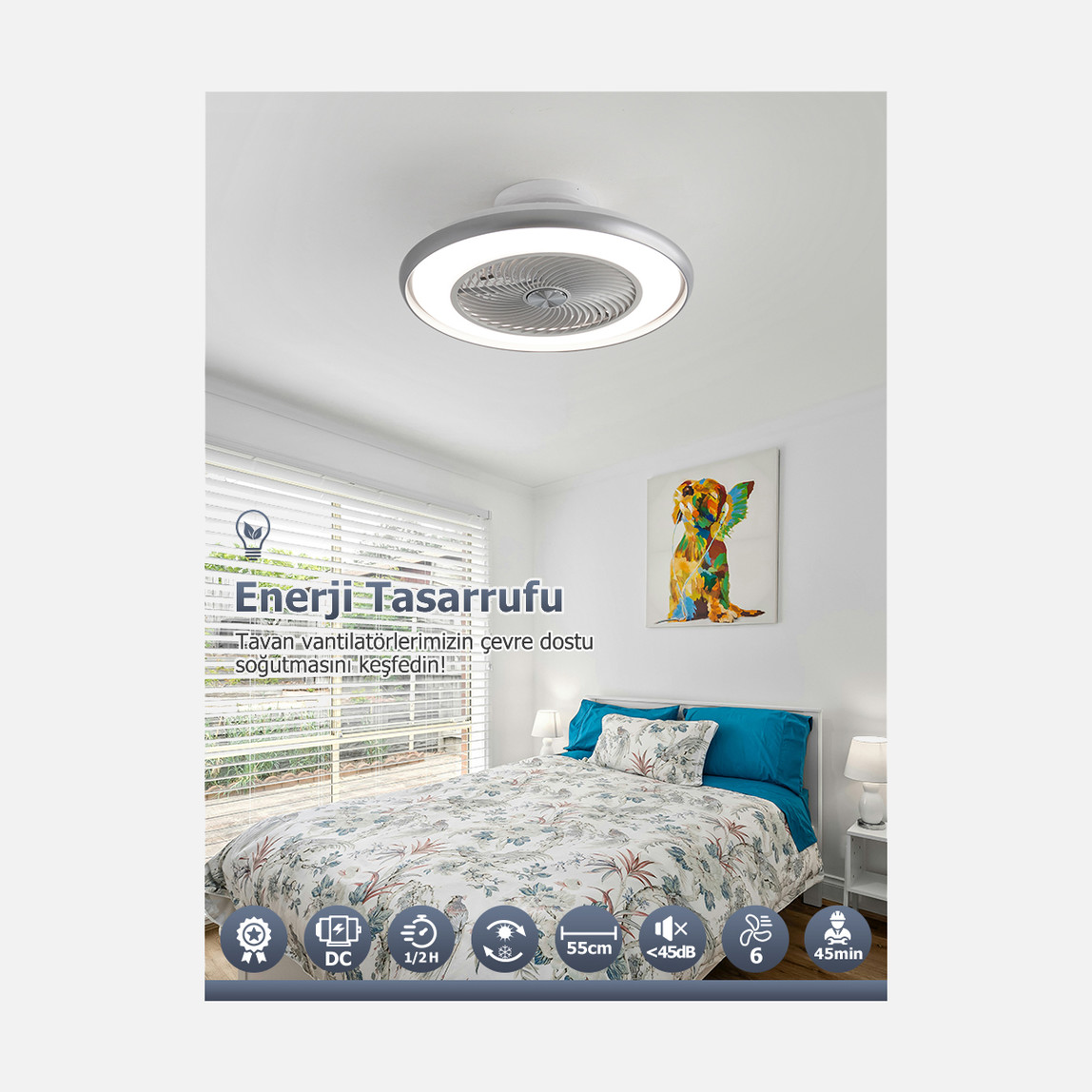    Dlc Araceli Tavan Vantilatörü Gümüş 55cm  Uzaktan Kumandalı 