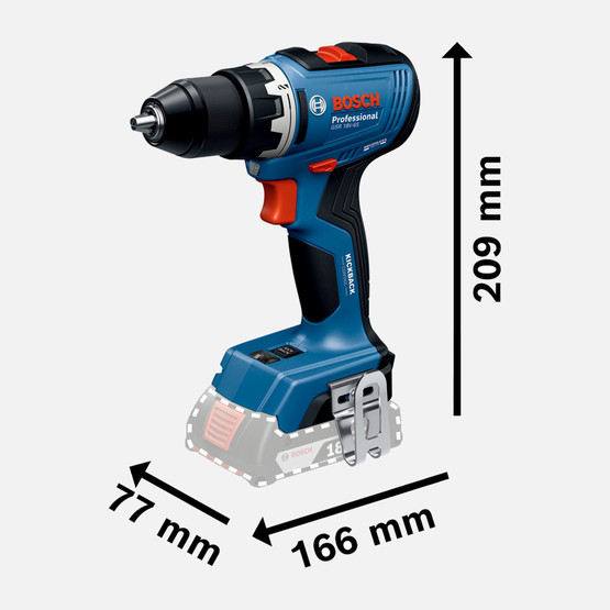 Bosch GSR 18V-65 Akülü Delme Vidalama Solo (Akü ve Şarj Cihazı Dahil Değildir.)