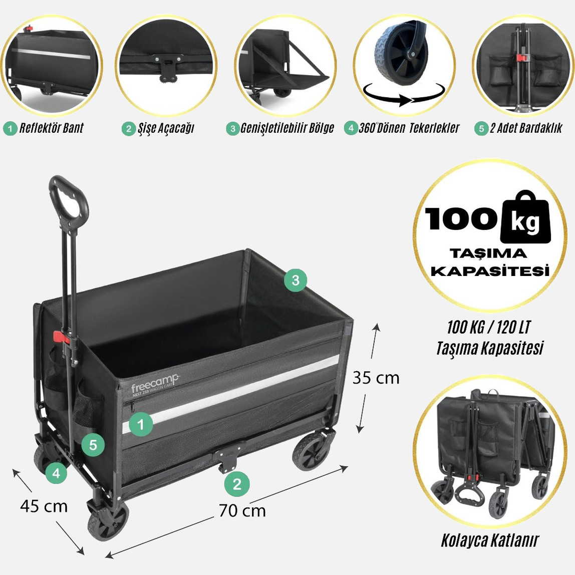    FreeCamp Nest 250 Katlanır Wagon Araba 