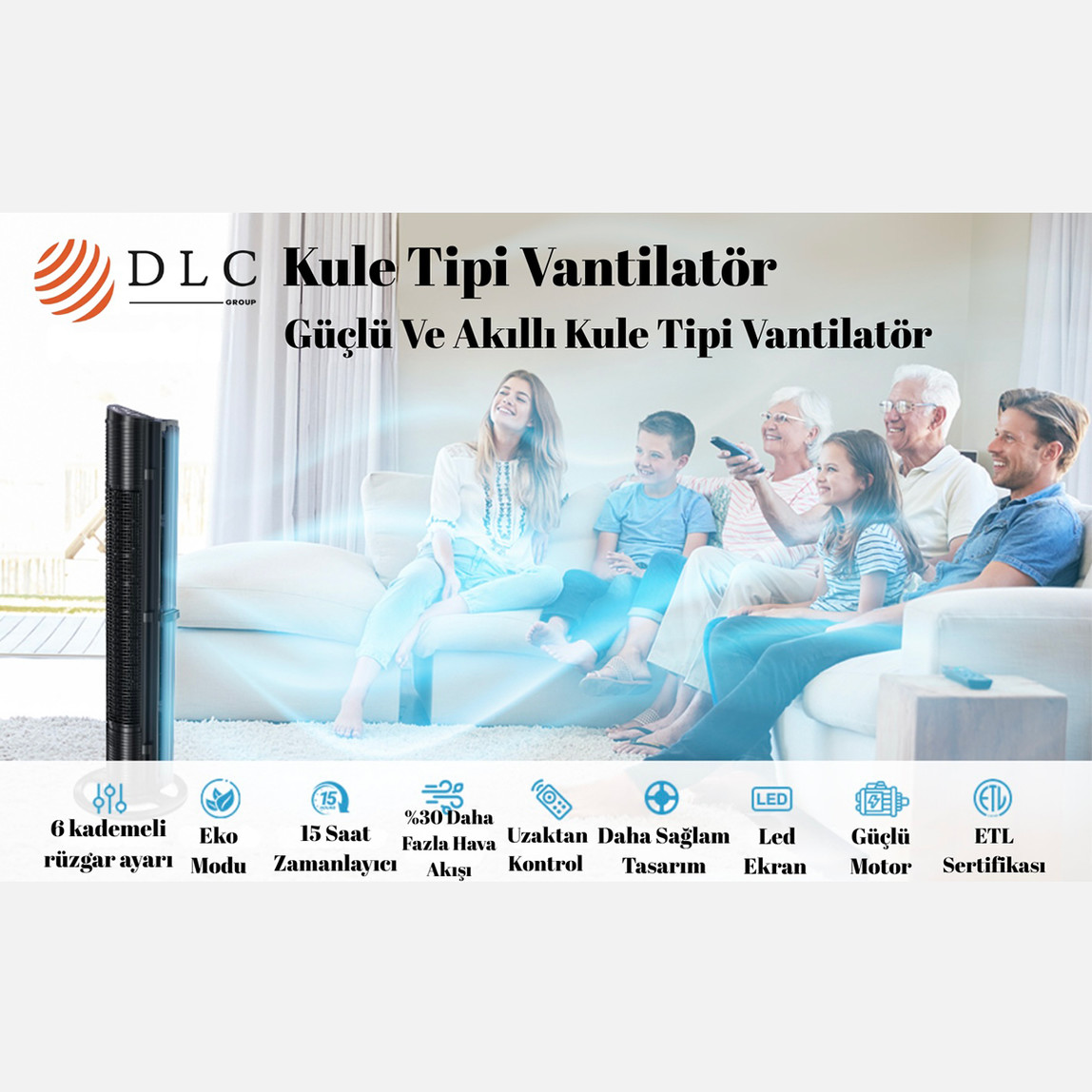    Dlc Kule Tipi Vantilatör 75Watt  Kumandalı 