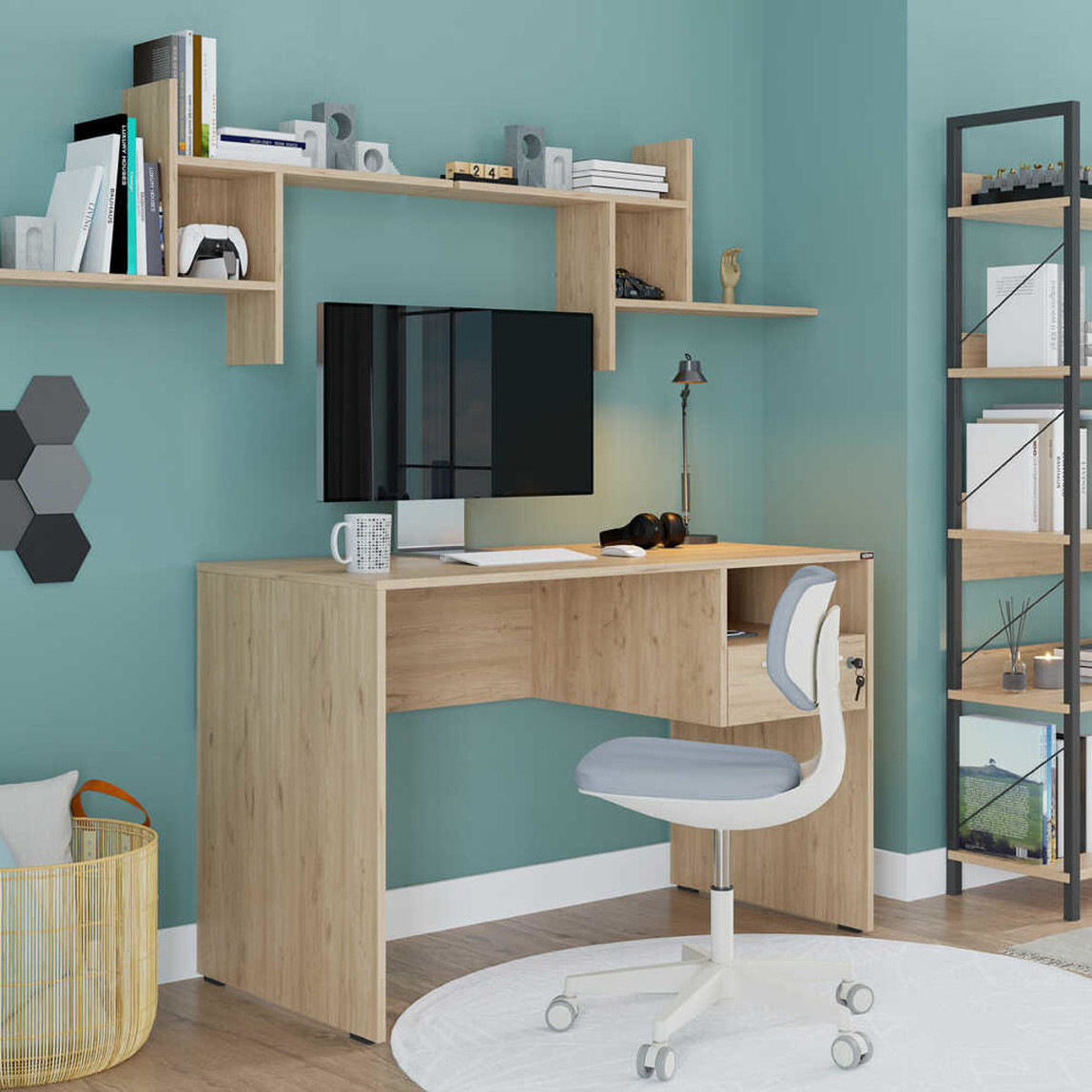    Adore Concept Kilitli Çekmeceli Çalışma Masası - Florida Meşe 