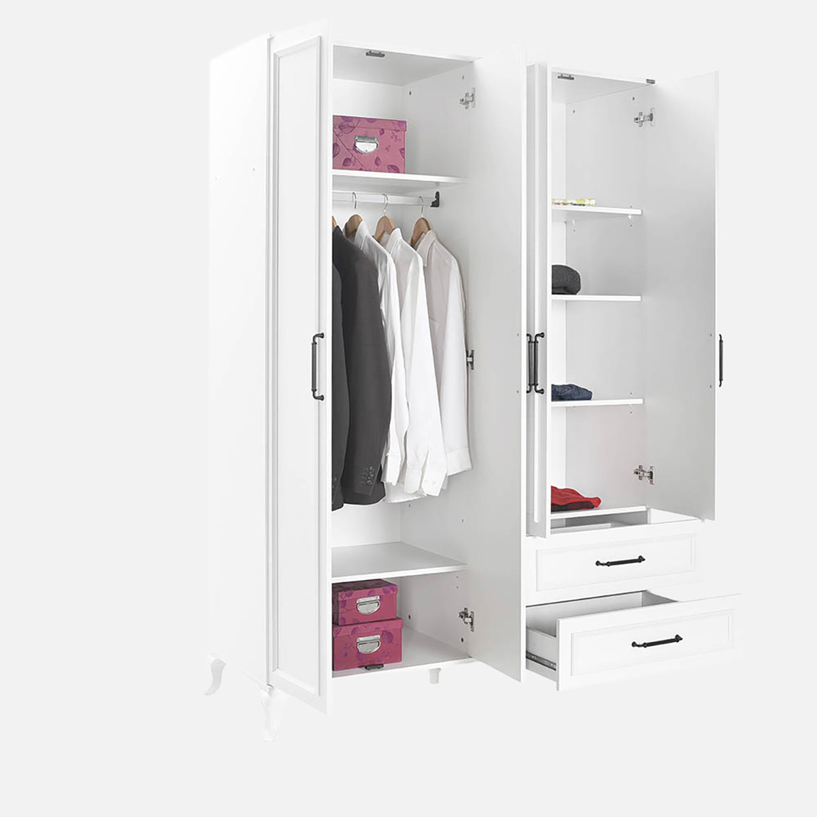    Adore Country 4 Kapaklı 2 Çekmeceli Gardırop-Mat Lake Beyaz 