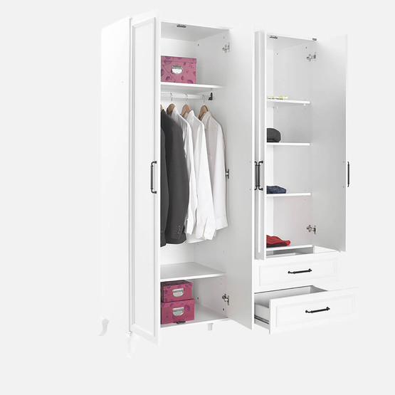 Adore Country 4 Kapaklı 2 Çekmeceli Gardırop-Mat Lake Beyaz