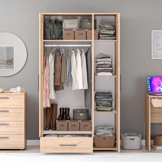 Adore Trendline 3 Kapaklı Tek Çekmeceli Gardırop - Florida Meşe