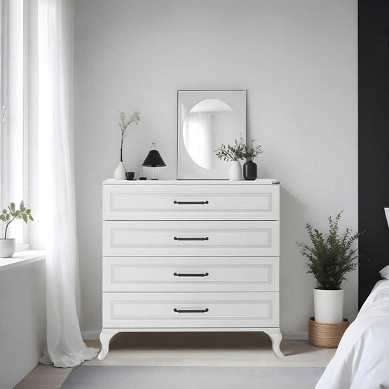 Adore Country 4 Çekmeceli Şifonyer - Mat Lake Beyaz 