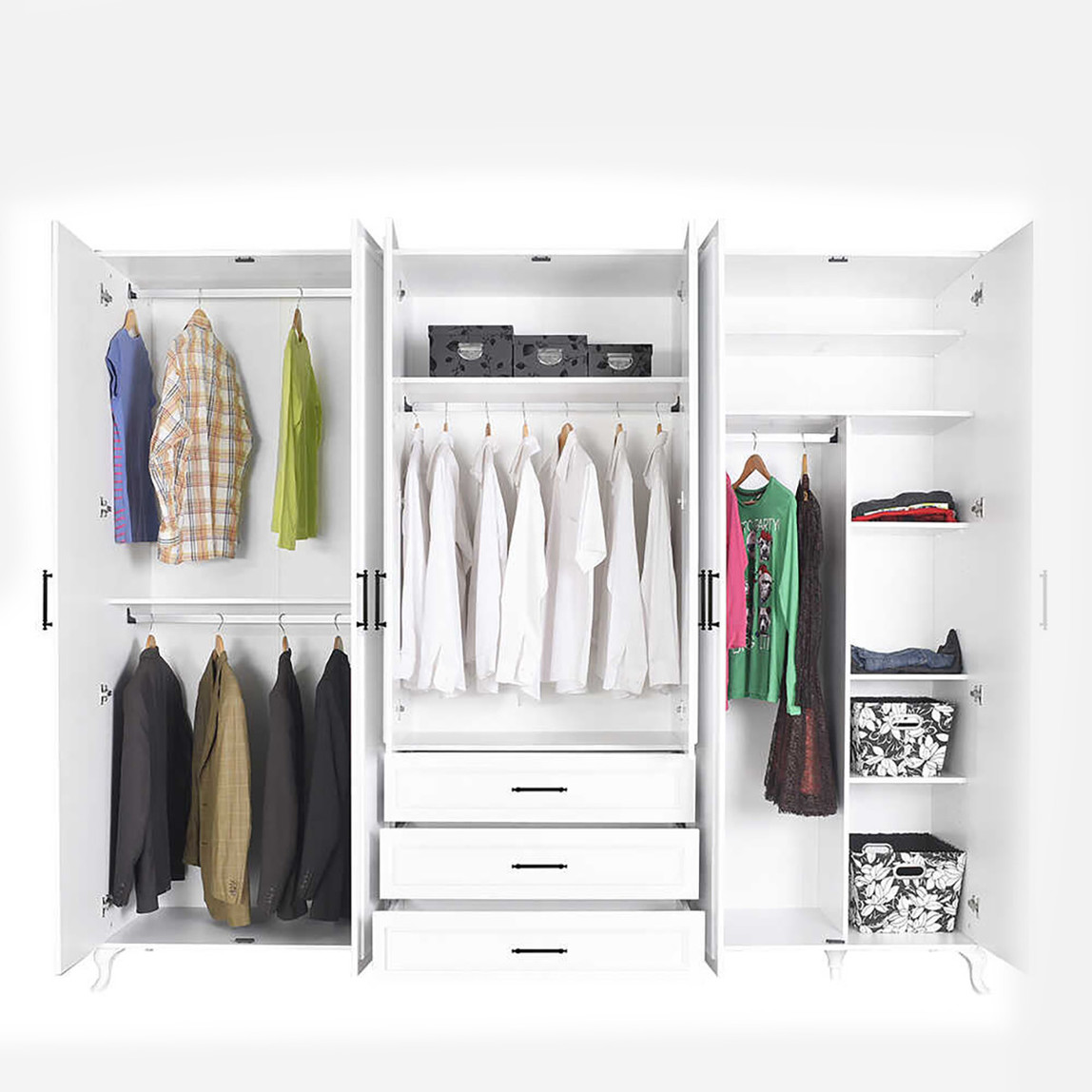    Adore Country 6 Kapaklı 3 Çekmeceli Gardırop-Mat Lake Beyaz 