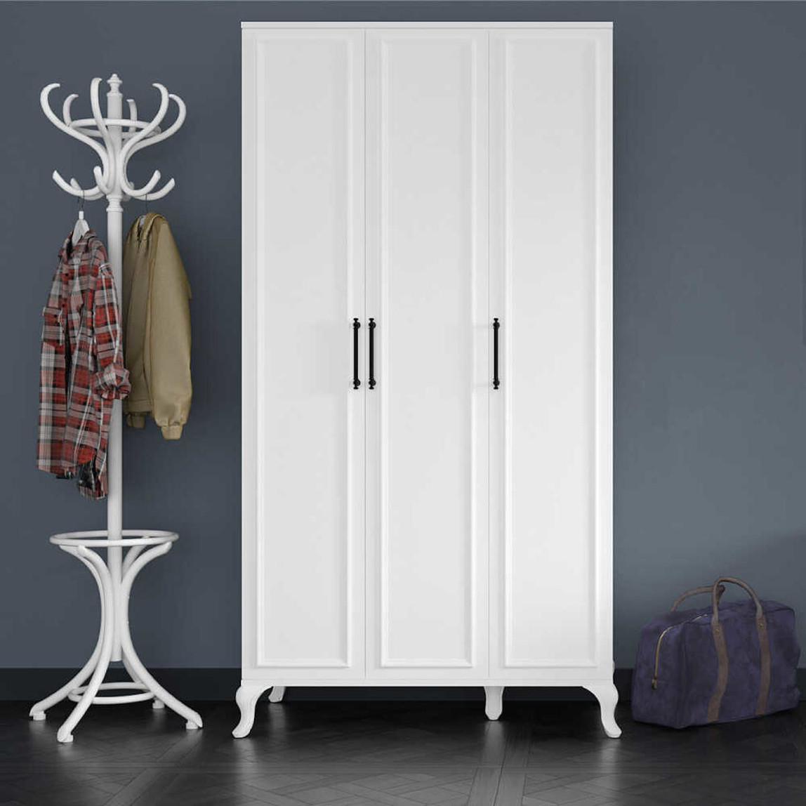    Adore Country 3 Kapaklı Gardırop-Mat Lake Beyaz  