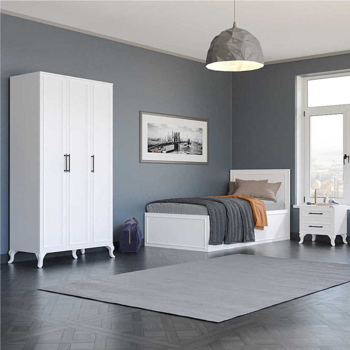    Adore Country 3 Kapaklı Gardırop-Mat Lake Beyaz  