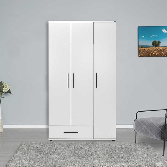 Adore White 3 Kapaklı Tek Çekmeceli Gardırop-Mat Beyaz