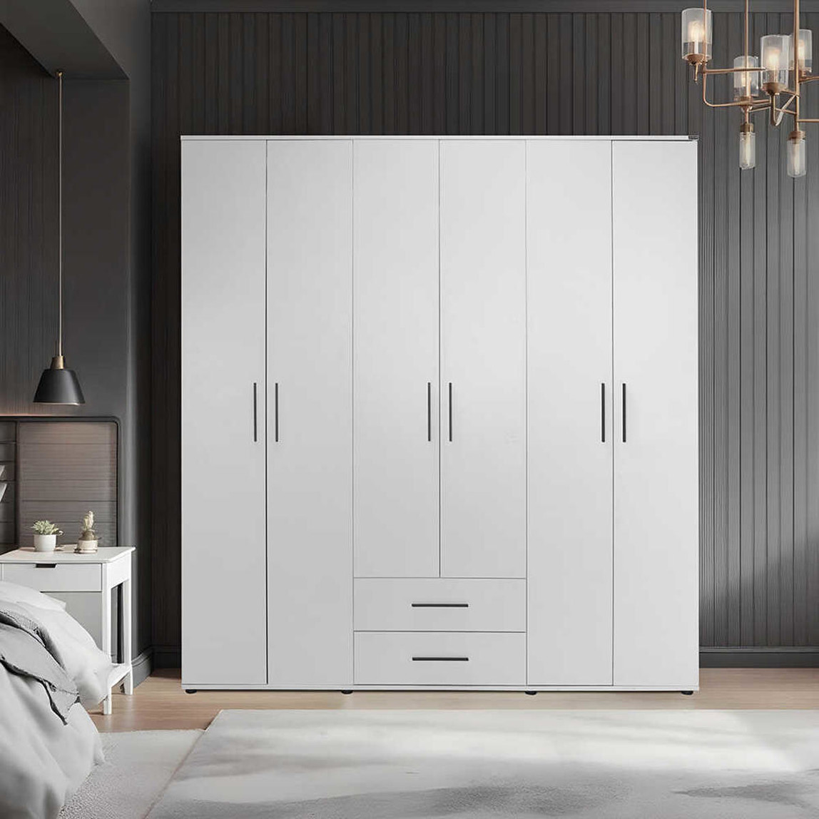    Adore White 6 Kapaklı 2 Çekmeceli Gardırop-Mat Beyaz 