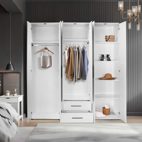 Adore White 6 Kapaklı 2 Çekmeceli Gardırop-Mat Beyaz