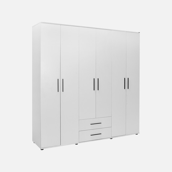 Adore White 6 Kapaklı 2 Çekmeceli Gardırop-Mat Beyaz